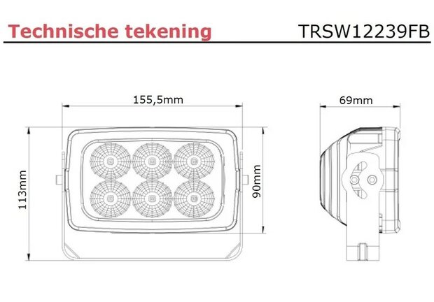 LED Werklamp 30 watt / 3000 lumen 9 - 36V 0,4m. kabel